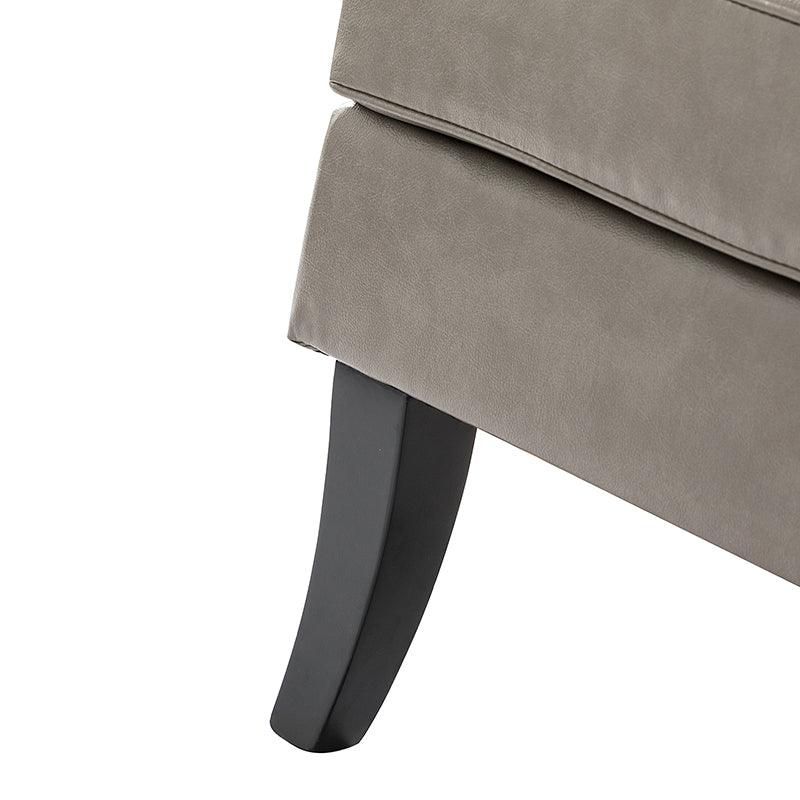 Fauteuil en cuir synthétique avec dossier clouté, rembourrage en mousse et pieds en bois massif noir | Marron / Bleu marine / Sauge / Gris | Siège unique