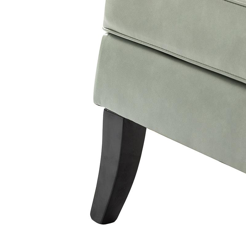 Fauteuil en cuir synthétique avec dossier clouté, rembourrage en mousse et pieds en bois massif noir | Marron / Bleu marine / Sauge / Gris | Siège unique