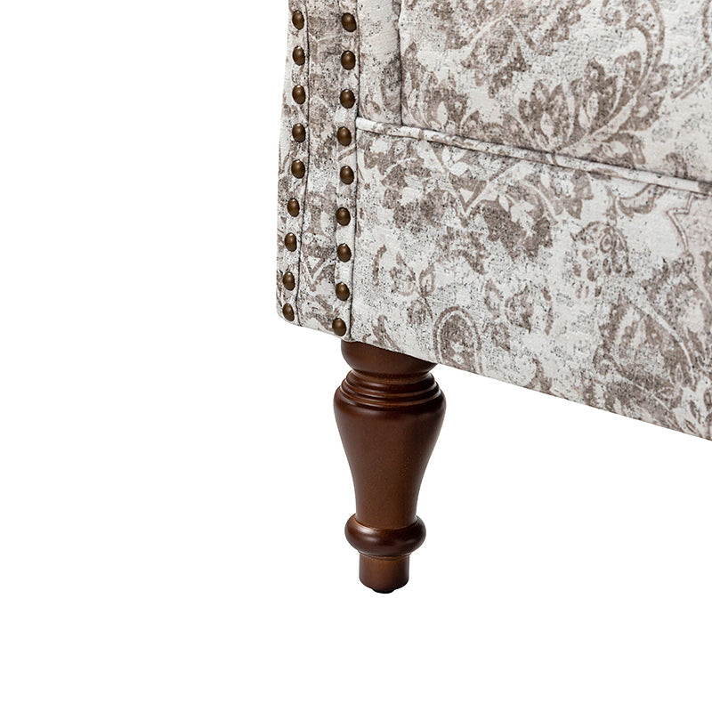 Fauteuil à oreilles avec garniture cloutée en cuivre, accoudoirs roulés, coussin d'assise amovible et pieds en bois massif de noyer tournés | Oiseau / Bleu marine / Noir / Moutarde / Beige / Vert | Monoplace