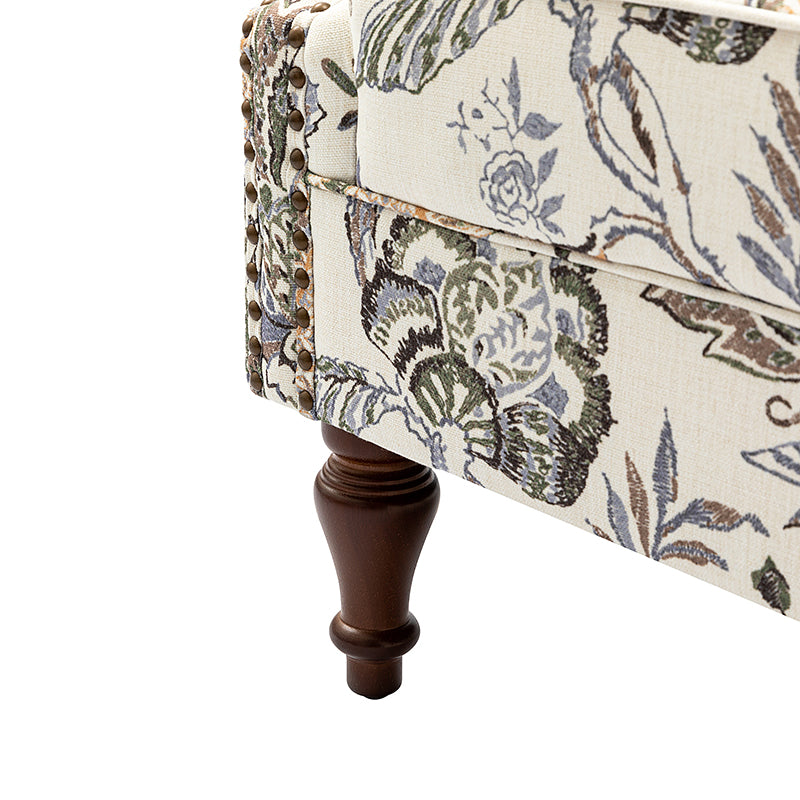 Fauteuil à oreilles avec garniture cloutée en cuivre, accoudoirs roulés, coussin d'assise amovible et pieds en bois massif de noyer tournés | Oiseau / Bleu marine / Noir / Moutarde / Beige / Vert | Monoplace