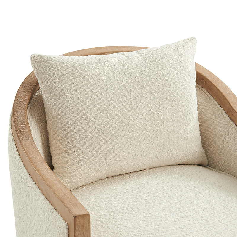 Fauteuil pivotant tonneau avec accoudoirs bas et bordure en bois massif | Ivoire | Monoplace
