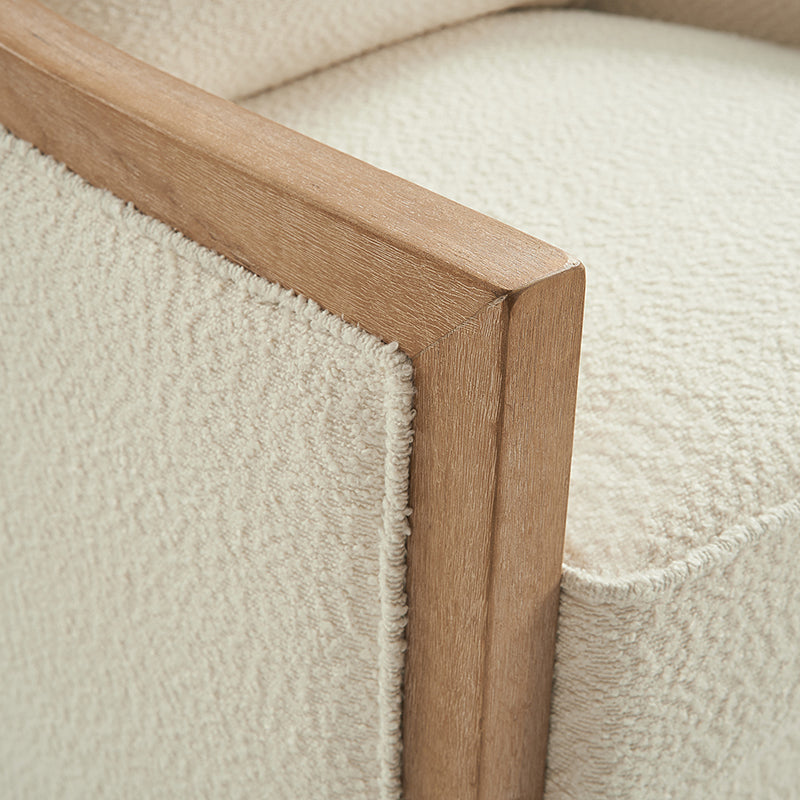 Fauteuil pivotant tonneau avec accoudoirs bas et bordure en bois massif | Ivoire | Monoplace