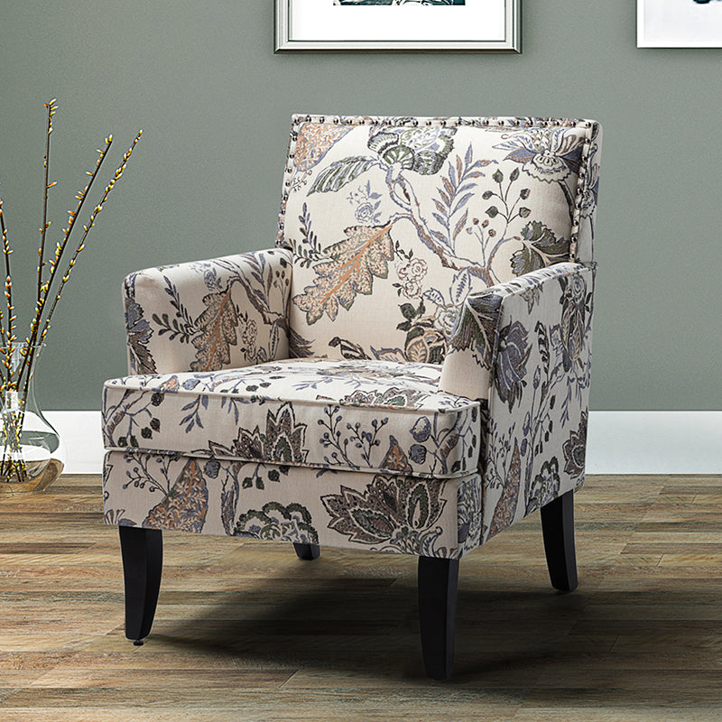 Club Chair Armchair with Nailhead Trim, Track Arms & Removable Seat Cushion | Blue Floral / Grey Stripe / Blue Stripe / Buffalo Beige / Red Floral / Black Stripe / Orange / Red Stripe / Buffalo Navy / Buffalo Black | Single Seat
