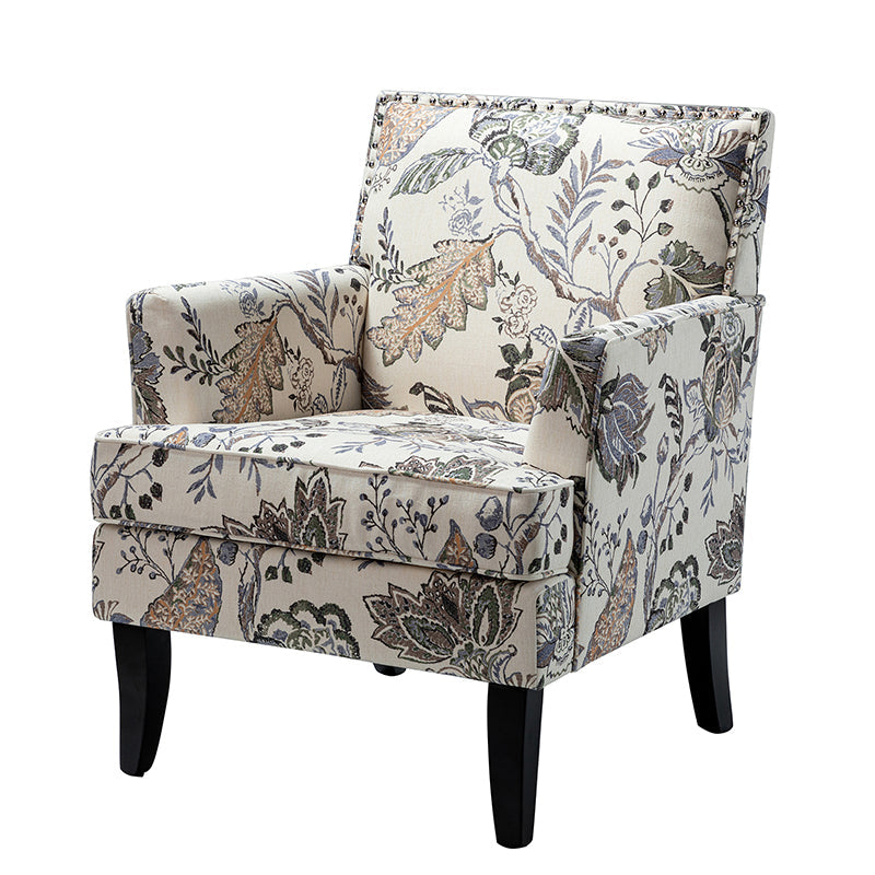 Club Chair Armchair with Nailhead Trim, Track Arms & Removable Seat Cushion | Blue Floral / Grey Stripe / Blue Stripe / Buffalo Beige / Red Floral / Black Stripe / Orange / Red Stripe / Buffalo Navy / Buffalo Black | Single Seat