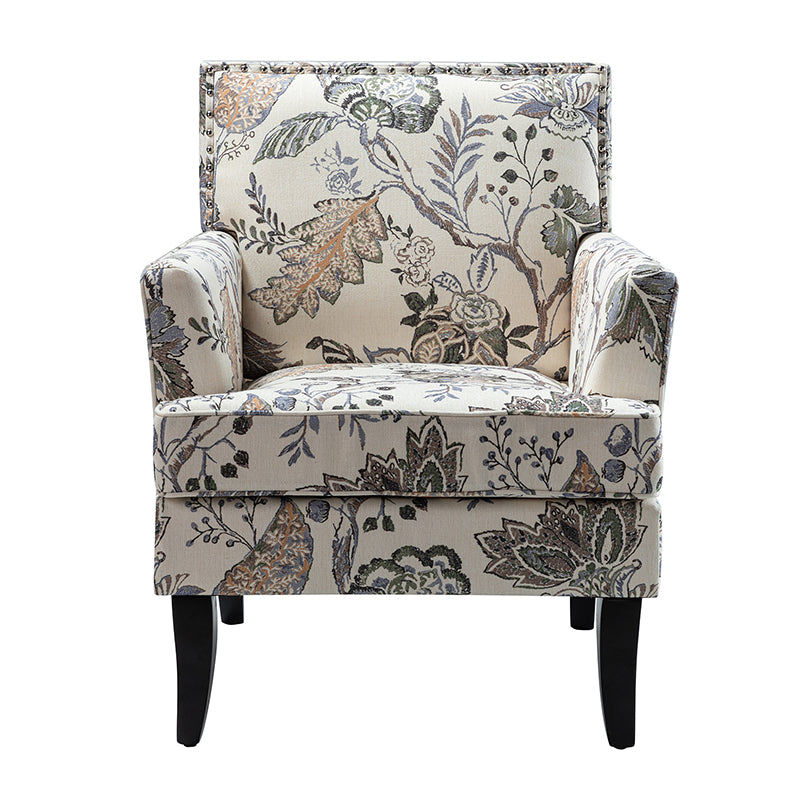 Club Chair Armchair with Nailhead Trim, Track Arms & Removable Seat Cushion | Blue Floral / Grey Stripe / Blue Stripe / Buffalo Beige / Red Floral / Black Stripe / Orange / Red Stripe / Buffalo Navy / Buffalo Black | Single Seat