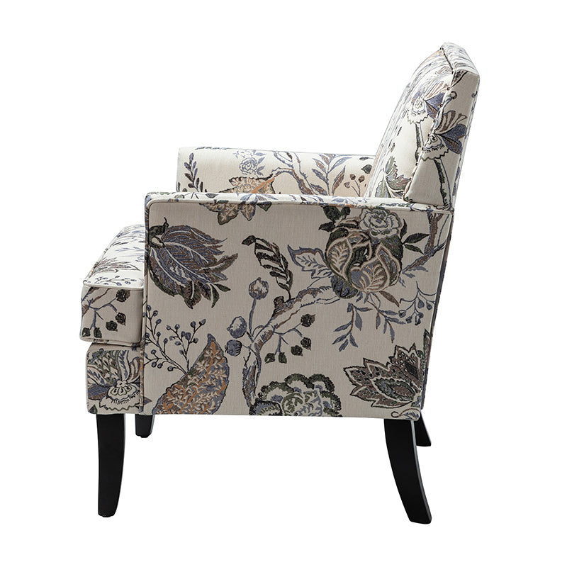 Club Chair Armchair with Nailhead Trim, Track Arms & Removable Seat Cushion | Blue Floral / Grey Stripe / Blue Stripe / Buffalo Beige / Red Floral / Black Stripe / Orange / Red Stripe / Buffalo Navy / Buffalo Black | Single Seat