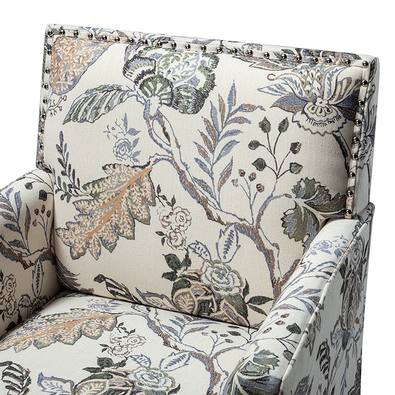 Club Chair Armchair with Nailhead Trim, Track Arms & Removable Seat Cushion | Blue Floral / Grey Stripe / Blue Stripe / Buffalo Beige / Red Floral / Black Stripe / Orange / Red Stripe / Buffalo Navy / Buffalo Black | Single Seat
