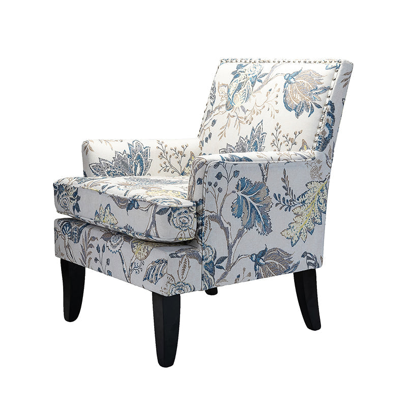 Club Chair Armchair with Nailhead Trim, Track Arms & Removable Seat Cushion | Blue Floral / Grey Stripe / Blue Stripe / Buffalo Beige / Red Floral / Black Stripe / Orange / Red Stripe / Buffalo Navy / Buffalo Black | Single Seat