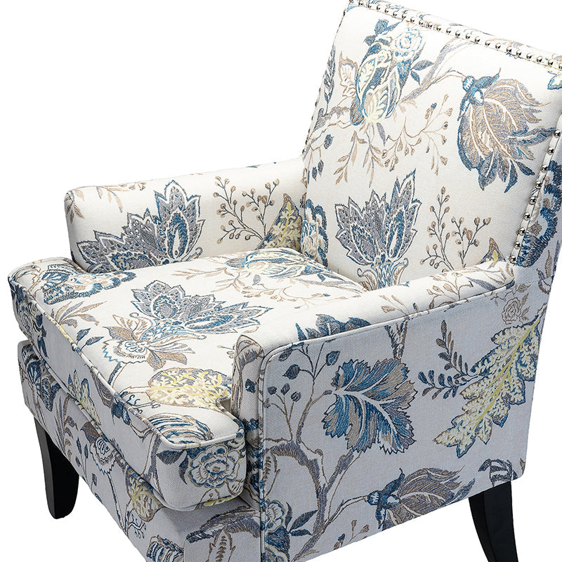 Club Chair Armchair with Nailhead Trim, Track Arms & Removable Seat Cushion | Blue Floral / Grey Stripe / Blue Stripe / Buffalo Beige / Red Floral / Black Stripe / Orange / Red Stripe / Buffalo Navy / Buffalo Black | Single Seat