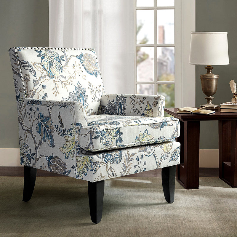 Club Chair Armchair with Nailhead Trim, Track Arms & Removable Seat Cushion | Blue Floral / Grey Stripe / Blue Stripe / Buffalo Beige / Red Floral / Black Stripe / Orange / Red Stripe / Buffalo Navy / Buffalo Black | Single Seat