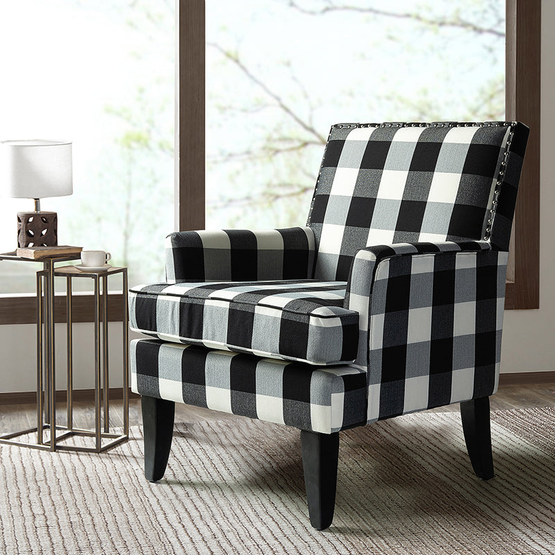 Club Chair Armchair with Nailhead Trim, Track Arms & Removable Seat Cushion | Blue Floral / Grey Stripe / Blue Stripe / Buffalo Beige / Red Floral / Black Stripe / Orange / Red Stripe / Buffalo Navy / Buffalo Black | Single Seat