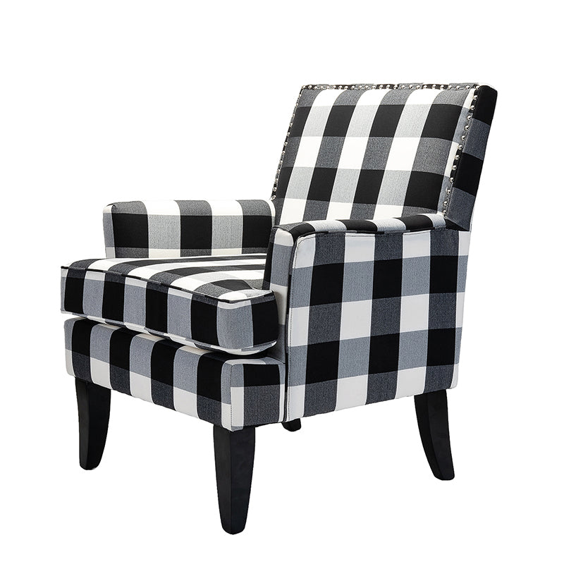 Club Chair Armchair with Nailhead Trim, Track Arms & Removable Seat Cushion | Blue Floral / Grey Stripe / Blue Stripe / Buffalo Beige / Red Floral / Black Stripe / Orange / Red Stripe / Buffalo Navy / Buffalo Black | Single Seat