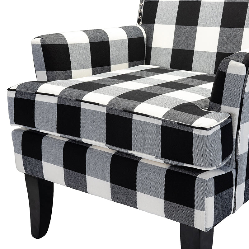 Club Chair Armchair with Nailhead Trim, Track Arms & Removable Seat Cushion | Blue Floral / Grey Stripe / Blue Stripe / Buffalo Beige / Red Floral / Black Stripe / Orange / Red Stripe / Buffalo Navy / Buffalo Black | Single Seat