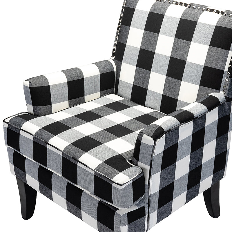 Club Chair Armchair with Nailhead Trim, Track Arms & Removable Seat Cushion | Blue Floral / Grey Stripe / Blue Stripe / Buffalo Beige / Red Floral / Black Stripe / Orange / Red Stripe / Buffalo Navy / Buffalo Black | Single Seat