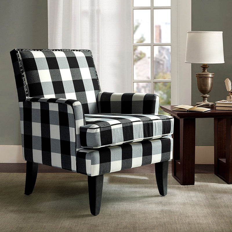 Club Chair Armchair with Nailhead Trim, Track Arms & Removable Seat Cushion | Blue Floral / Grey Stripe / Blue Stripe / Buffalo Beige / Red Floral / Black Stripe / Orange / Red Stripe / Buffalo Navy / Buffalo Black | Single Seat