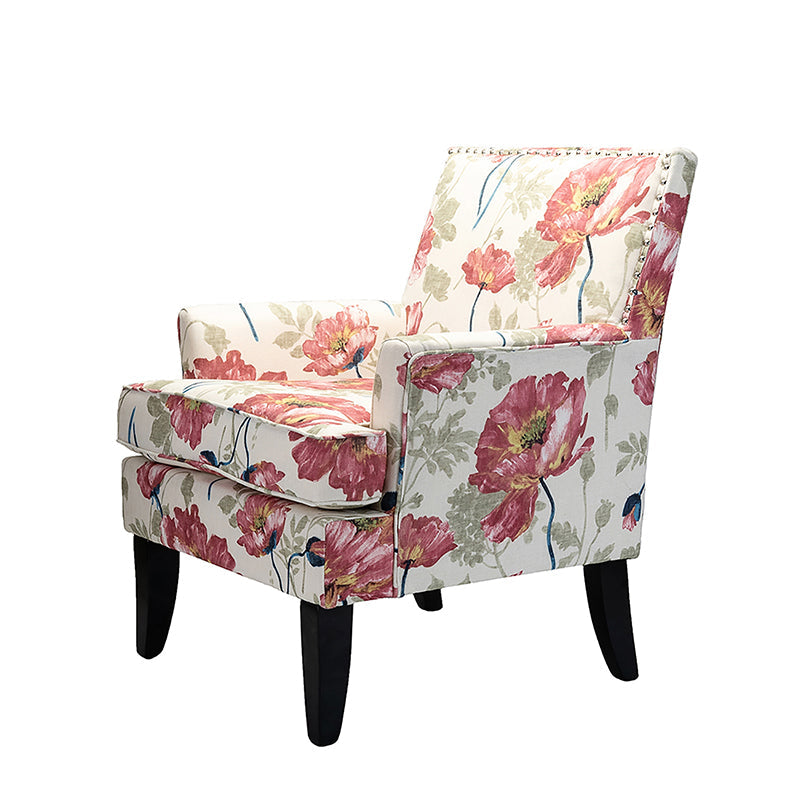 Club Chair Armchair with Nailhead Trim, Track Arms & Removable Seat Cushion | Blue Floral / Grey Stripe / Blue Stripe / Buffalo Beige / Red Floral / Black Stripe / Orange / Red Stripe / Buffalo Navy / Buffalo Black | Single Seat