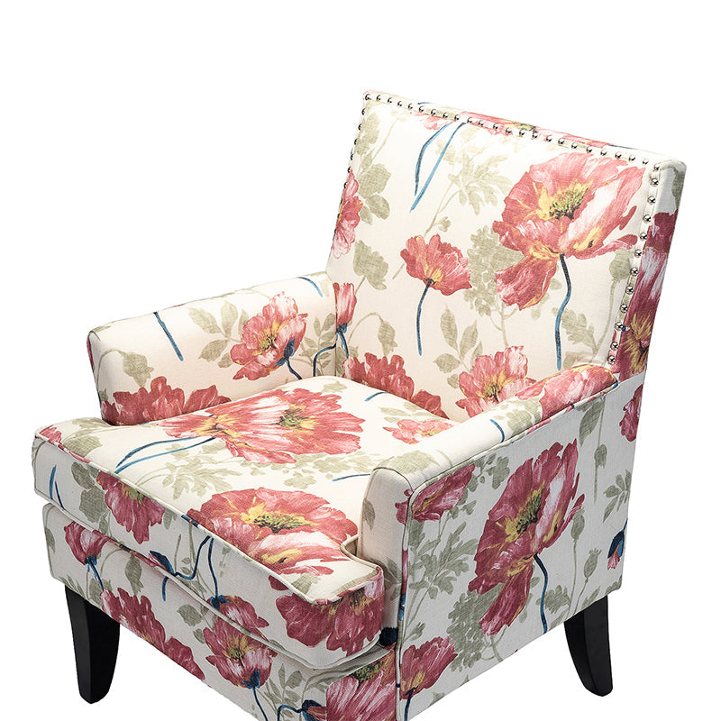 Club Chair Armchair with Nailhead Trim, Track Arms & Removable Seat Cushion | Blue Floral / Grey Stripe / Blue Stripe / Buffalo Beige / Red Floral / Black Stripe / Orange / Red Stripe / Buffalo Navy / Buffalo Black | Single Seat