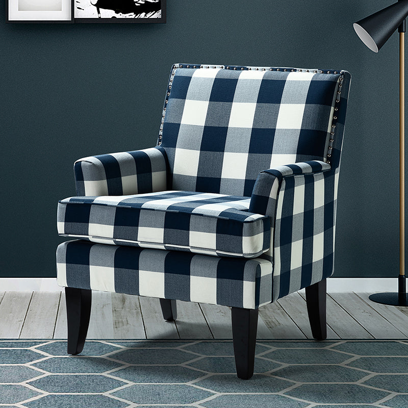 Club Chair Armchair with Nailhead Trim, Track Arms & Removable Seat Cushion | Blue Floral / Grey Stripe / Blue Stripe / Buffalo Beige / Red Floral / Black Stripe / Orange / Red Stripe / Buffalo Navy / Buffalo Black | Single Seat