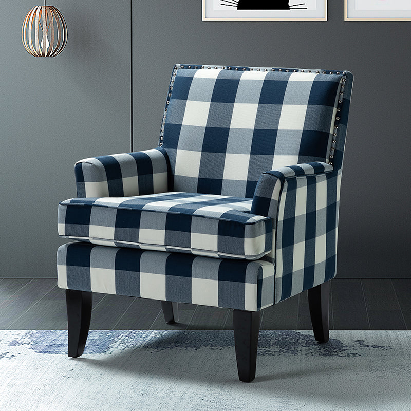 Club Chair Armchair with Nailhead Trim, Track Arms & Removable Seat Cushion | Blue Floral / Grey Stripe / Blue Stripe / Buffalo Beige / Red Floral / Black Stripe / Orange / Red Stripe / Buffalo Navy / Buffalo Black | Single Seat