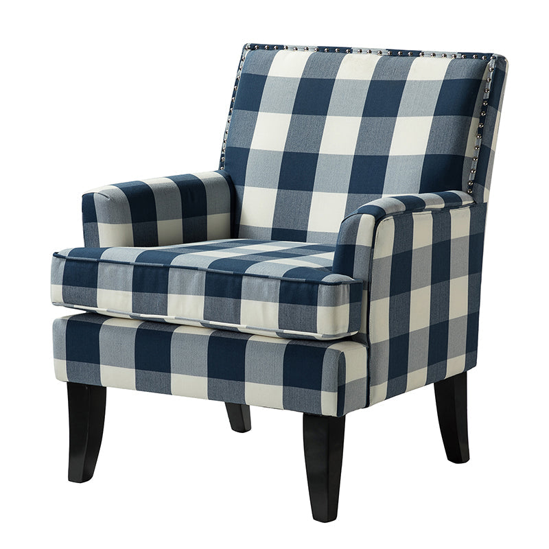 Club Chair Armchair with Nailhead Trim, Track Arms & Removable Seat Cushion | Blue Floral / Grey Stripe / Blue Stripe / Buffalo Beige / Red Floral / Black Stripe / Orange / Red Stripe / Buffalo Navy / Buffalo Black | Single Seat
