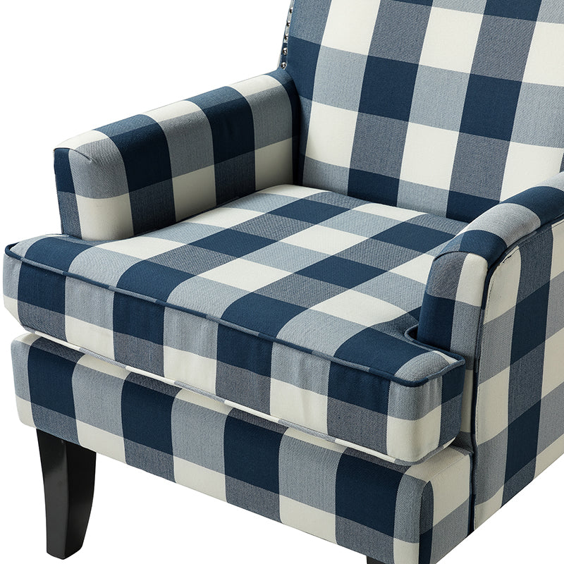 Club Chair Armchair with Nailhead Trim, Track Arms & Removable Seat Cushion | Blue Floral / Grey Stripe / Blue Stripe / Buffalo Beige / Red Floral / Black Stripe / Orange / Red Stripe / Buffalo Navy / Buffalo Black | Single Seat