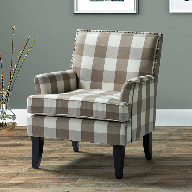 Club Chair Armchair with Nailhead Trim, Track Arms & Removable Seat Cushion | Blue Floral / Grey Stripe / Blue Stripe / Buffalo Beige / Red Floral / Black Stripe / Orange / Red Stripe / Buffalo Navy / Buffalo Black | Single Seat