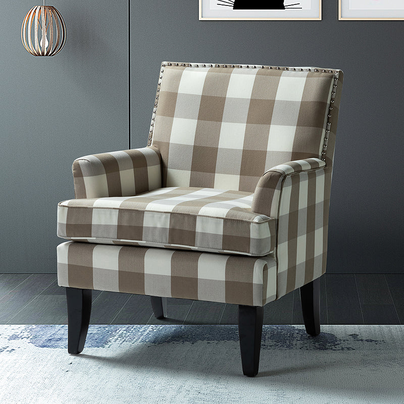 Club Chair Armchair with Nailhead Trim, Track Arms & Removable Seat Cushion | Blue Floral / Grey Stripe / Blue Stripe / Buffalo Beige / Red Floral / Black Stripe / Orange / Red Stripe / Buffalo Navy / Buffalo Black | Single Seat