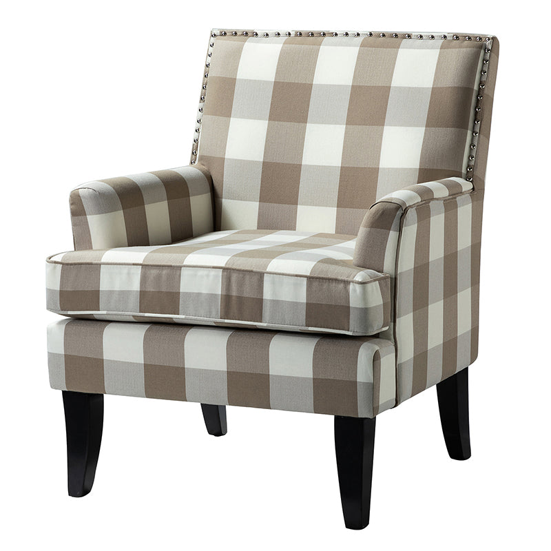 Club Chair Armchair with Nailhead Trim, Track Arms & Removable Seat Cushion | Blue Floral / Grey Stripe / Blue Stripe / Buffalo Beige / Red Floral / Black Stripe / Orange / Red Stripe / Buffalo Navy / Buffalo Black | Single Seat