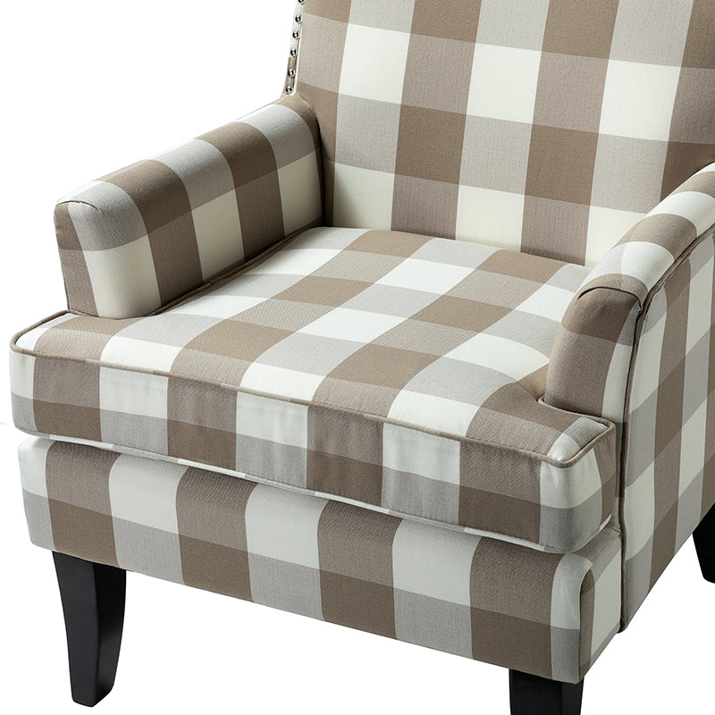 Club Chair Armchair with Nailhead Trim, Track Arms & Removable Seat Cushion | Blue Floral / Grey Stripe / Blue Stripe / Buffalo Beige / Red Floral / Black Stripe / Orange / Red Stripe / Buffalo Navy / Buffalo Black | Single Seat