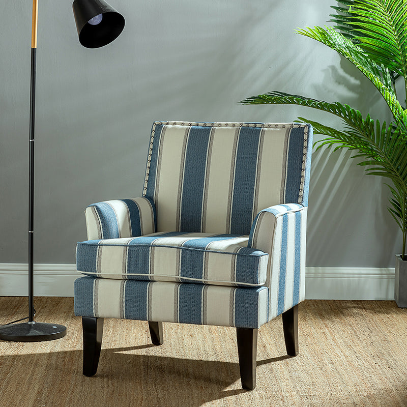 Club Chair Armchair with Nailhead Trim, Track Arms & Removable Seat Cushion | Blue Floral / Grey Stripe / Blue Stripe / Buffalo Beige / Red Floral / Black Stripe / Orange / Red Stripe / Buffalo Navy / Buffalo Black | Single Seat