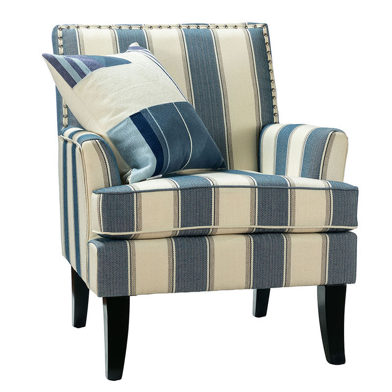 Club Chair Armchair with Nailhead Trim, Track Arms & Removable Seat Cushion | Blue Floral / Grey Stripe / Blue Stripe / Buffalo Beige / Red Floral / Black Stripe / Orange / Red Stripe / Buffalo Navy / Buffalo Black | Single Seat