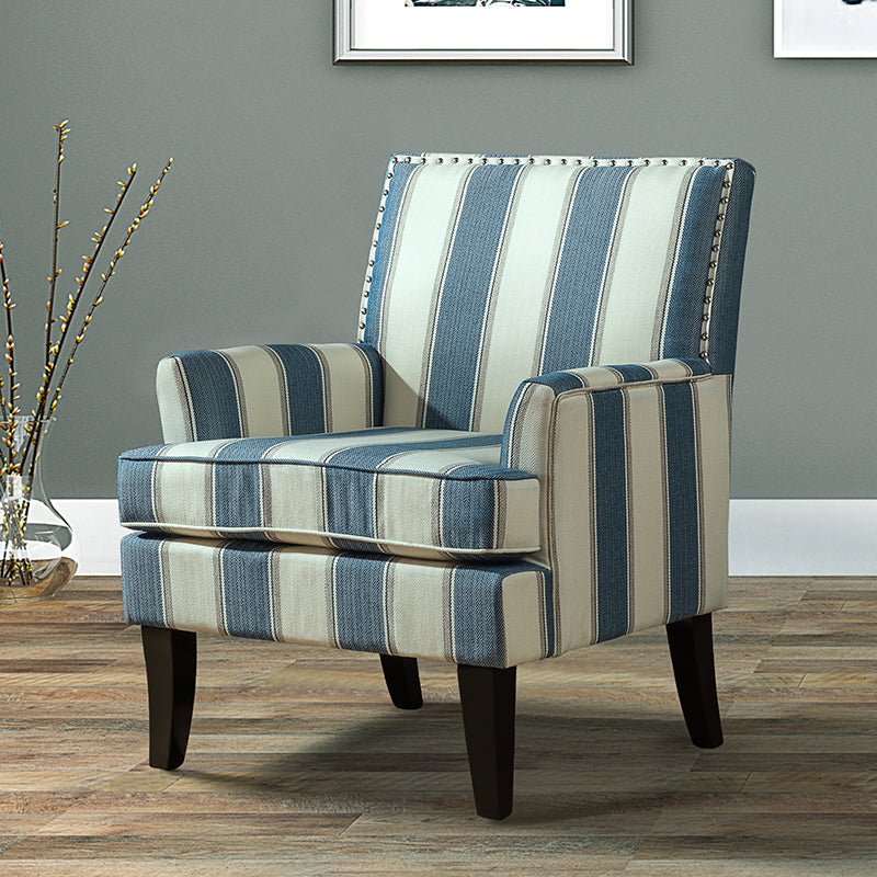 Club Chair Armchair with Nailhead Trim, Track Arms & Removable Seat Cushion | Blue Floral / Grey Stripe / Blue Stripe / Buffalo Beige / Red Floral / Black Stripe / Orange / Red Stripe / Buffalo Navy / Buffalo Black | Single Seat