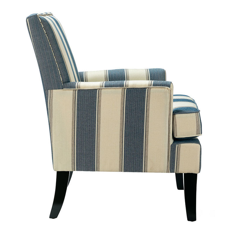 Club Chair Armchair with Nailhead Trim, Track Arms & Removable Seat Cushion | Blue Floral / Grey Stripe / Blue Stripe / Buffalo Beige / Red Floral / Black Stripe / Orange / Red Stripe / Buffalo Navy / Buffalo Black | Single Seat