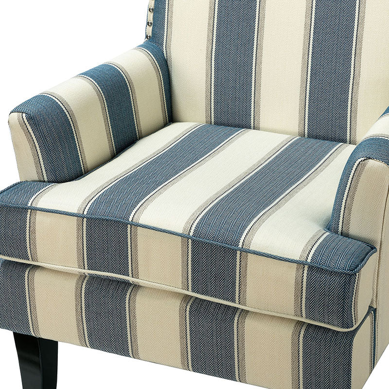 Club Chair Armchair with Nailhead Trim, Track Arms & Removable Seat Cushion | Blue Floral / Grey Stripe / Blue Stripe / Buffalo Beige / Red Floral / Black Stripe / Orange / Red Stripe / Buffalo Navy / Buffalo Black | Single Seat