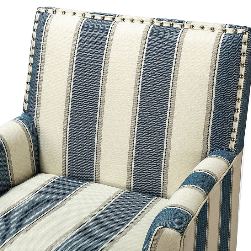 Club Chair Armchair with Nailhead Trim, Track Arms & Removable Seat Cushion | Blue Floral / Grey Stripe / Blue Stripe / Buffalo Beige / Red Floral / Black Stripe / Orange / Red Stripe / Buffalo Navy / Buffalo Black | Single Seat