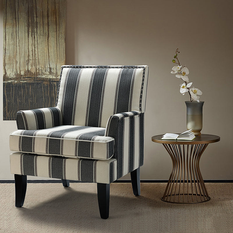 Club Chair Armchair with Nailhead Trim, Track Arms & Removable Seat Cushion | Blue Floral / Grey Stripe / Blue Stripe / Buffalo Beige / Red Floral / Black Stripe / Orange / Red Stripe / Buffalo Navy / Buffalo Black | Single Seat