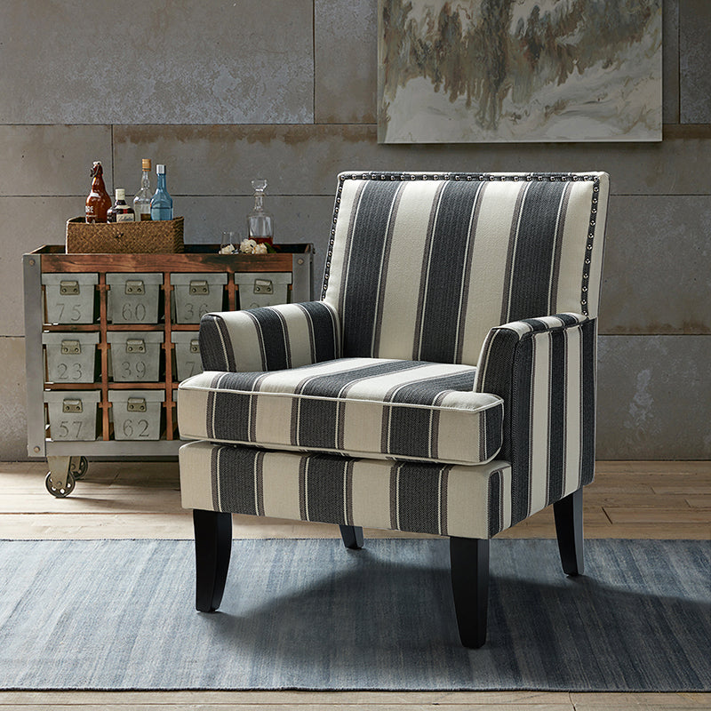 Club Chair Armchair with Nailhead Trim, Track Arms & Removable Seat Cushion | Blue Floral / Grey Stripe / Blue Stripe / Buffalo Beige / Red Floral / Black Stripe / Orange / Red Stripe / Buffalo Navy / Buffalo Black | Single Seat