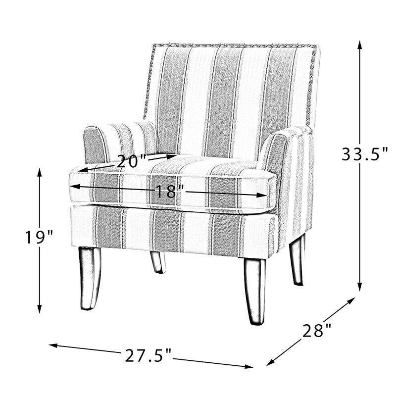 Club Chair Armchair with Nailhead Trim, Track Arms & Removable Seat Cushion | Blue Floral / Grey Stripe / Blue Stripe / Buffalo Beige / Red Floral / Black Stripe / Orange / Red Stripe / Buffalo Navy / Buffalo Black | Single Seat