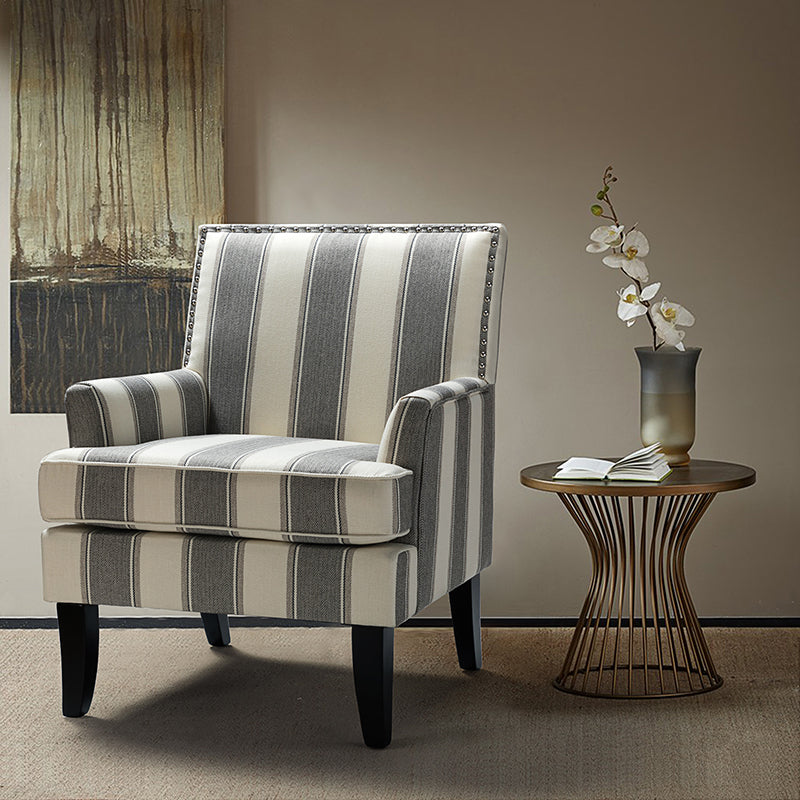 Club Chair Armchair with Nailhead Trim, Track Arms & Removable Seat Cushion | Blue Floral / Grey Stripe / Blue Stripe / Buffalo Beige / Red Floral / Black Stripe / Orange / Red Stripe / Buffalo Navy / Buffalo Black | Single Seat
