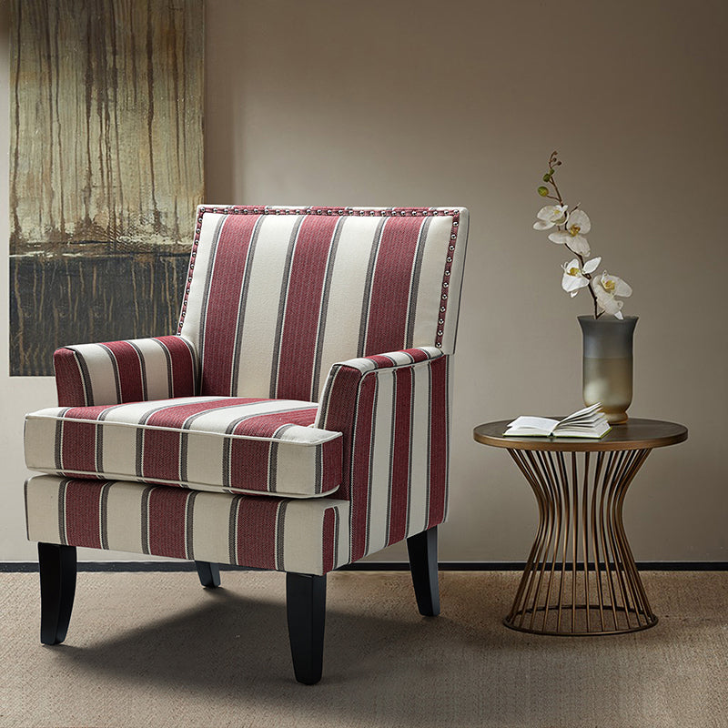 Club Chair Armchair with Nailhead Trim, Track Arms & Removable Seat Cushion | Blue Floral / Grey Stripe / Blue Stripe / Buffalo Beige / Red Floral / Black Stripe / Orange / Red Stripe / Buffalo Navy / Buffalo Black | Single Seat