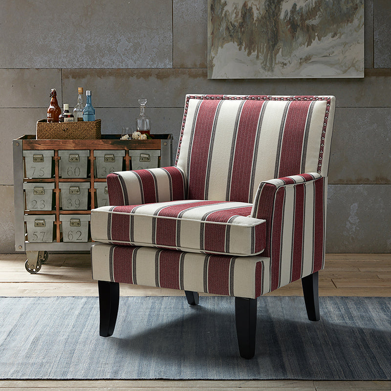 Club Chair Armchair with Nailhead Trim, Track Arms & Removable Seat Cushion | Blue Floral / Grey Stripe / Blue Stripe / Buffalo Beige / Red Floral / Black Stripe / Orange / Red Stripe / Buffalo Navy / Buffalo Black | Single Seat