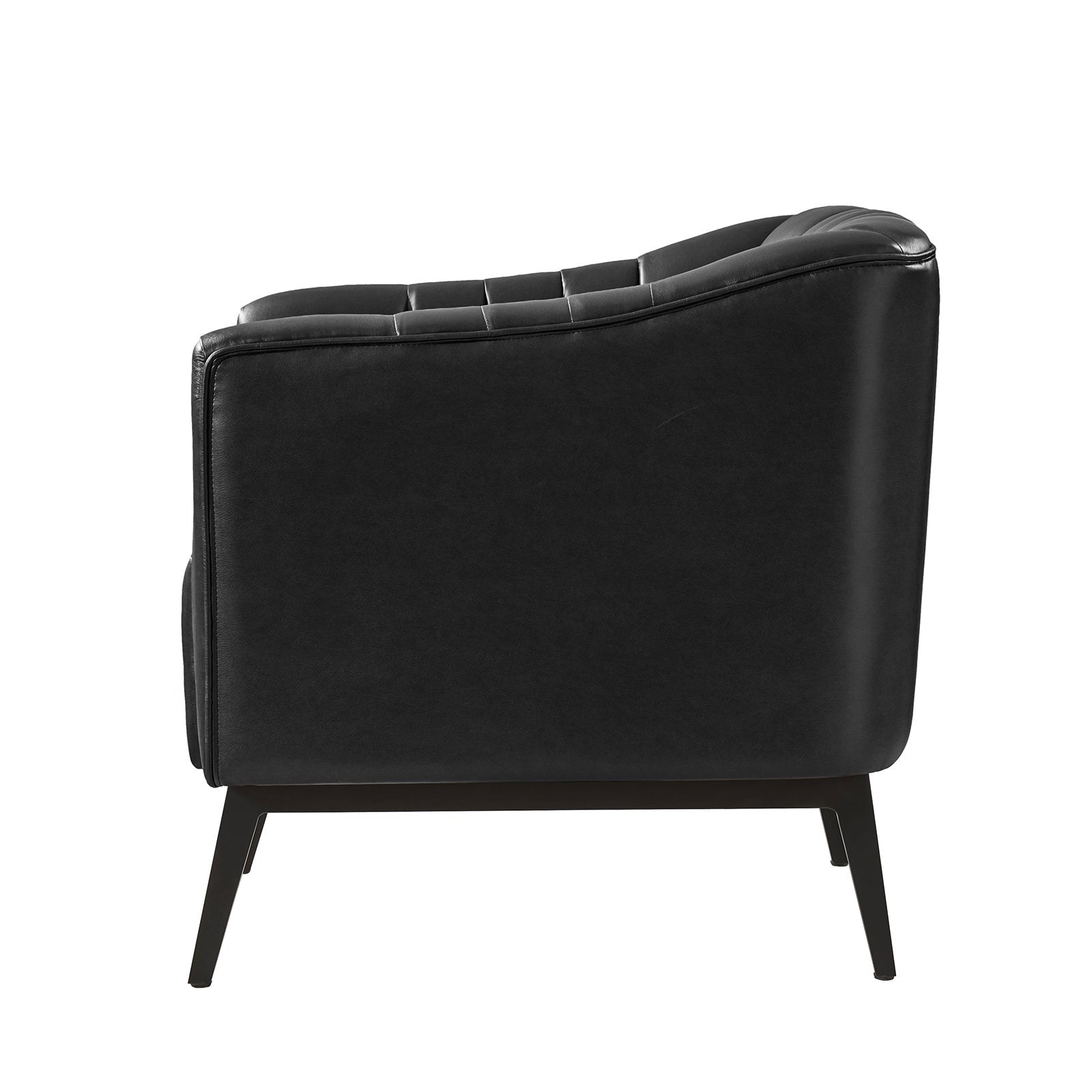 Fauteuil en similicuir à dossier capitonné vertical avec rembourrage en mousse et pieds en métal noir | Camel / Gris / Noir / Marron / Bleu marine | Siège individuel