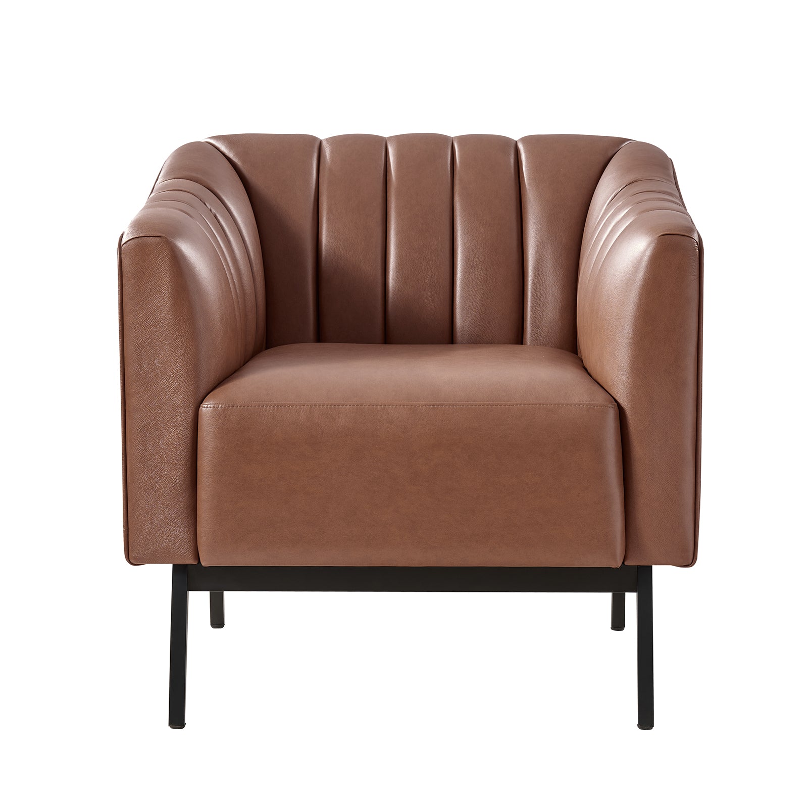Fauteuil en similicuir à dossier capitonné vertical avec rembourrage en mousse et pieds en métal noir | Camel / Gris / Noir / Marron / Bleu marine | Siège individuel