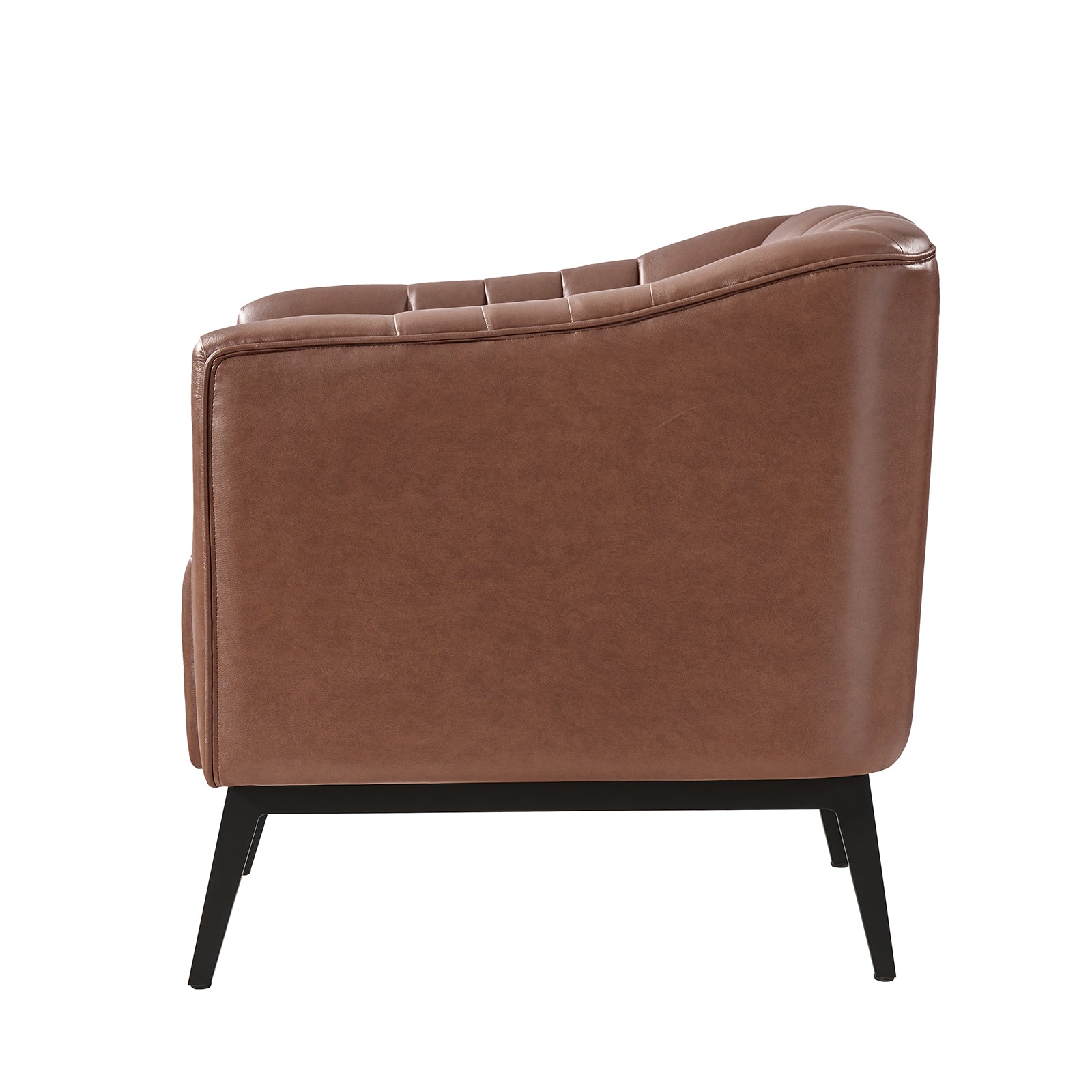 Fauteuil en similicuir à dossier capitonné vertical avec rembourrage en mousse et pieds en métal noir | Camel / Gris / Noir / Marron / Bleu marine | Siège individuel