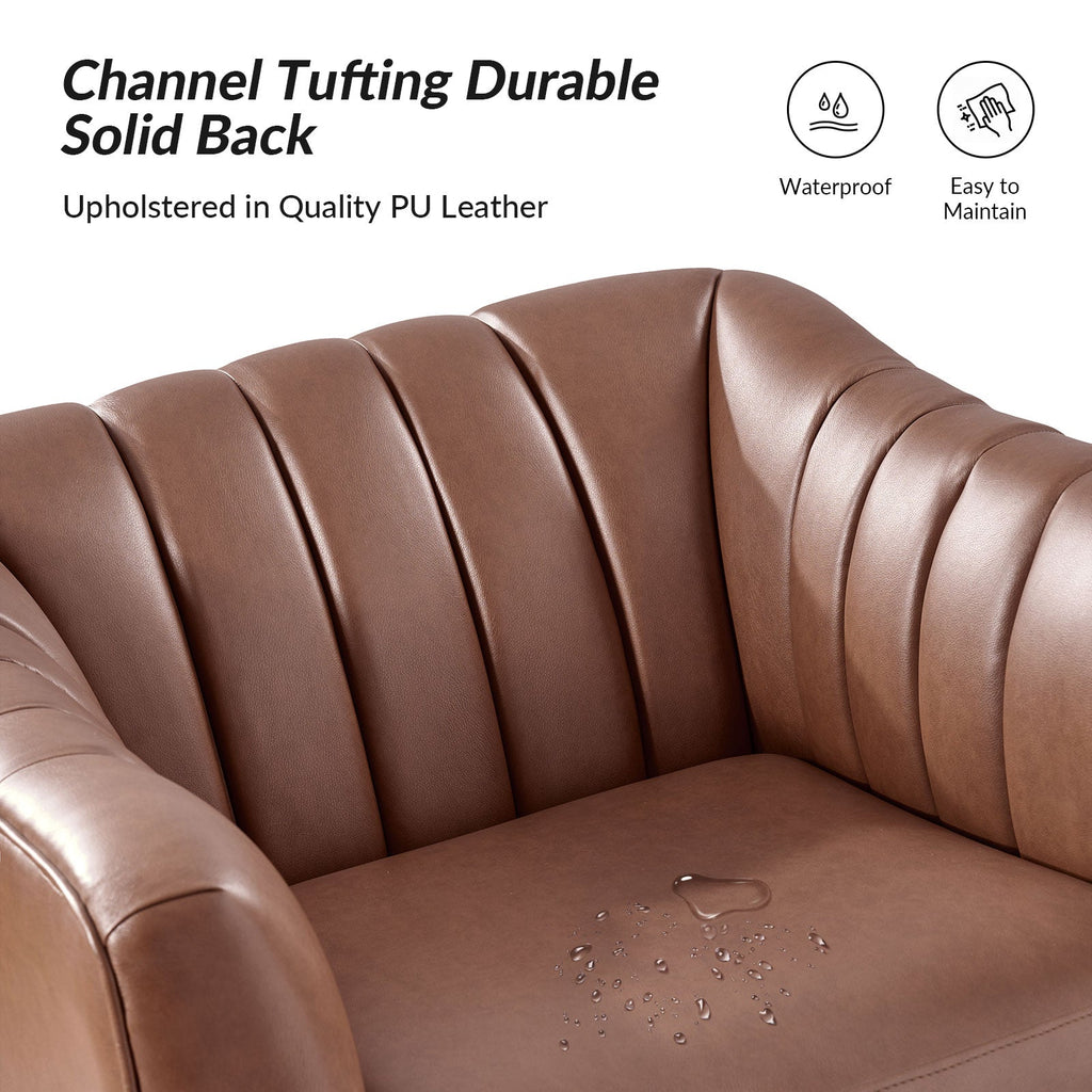 Fauteuil en similicuir à dossier capitonné vertical avec rembourrage en mousse et pieds en métal noir | Camel / Gris / Noir / Marron / Bleu marine | Siège individuel