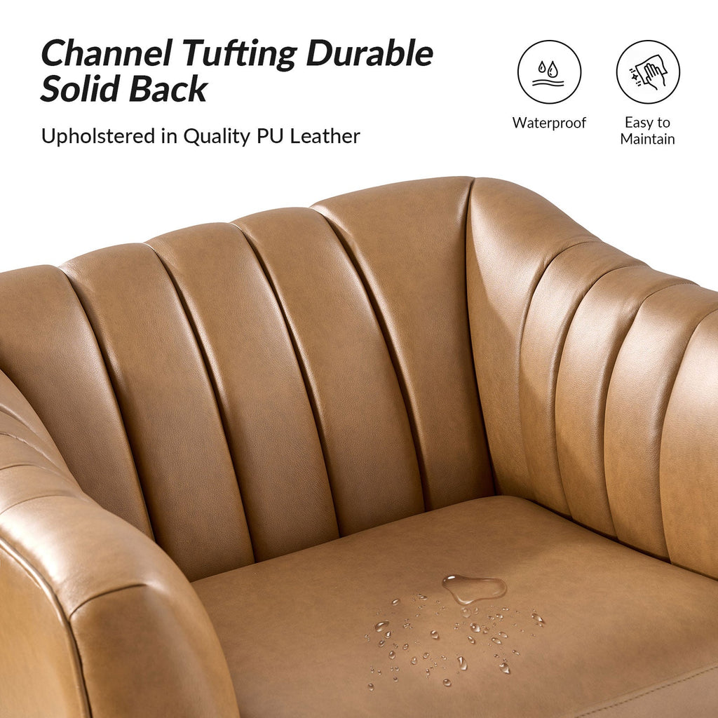 Fauteuil en similicuir à dossier capitonné vertical avec rembourrage en mousse et pieds en métal noir | Camel / Gris / Noir / Marron / Bleu marine | Siège individuel