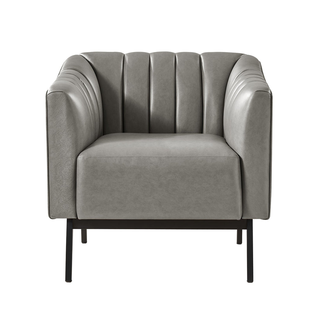 Fauteuil en similicuir à dossier capitonné vertical avec rembourrage en mousse et pieds en métal noir | Camel / Gris / Noir / Marron / Bleu marine | Siège individuel