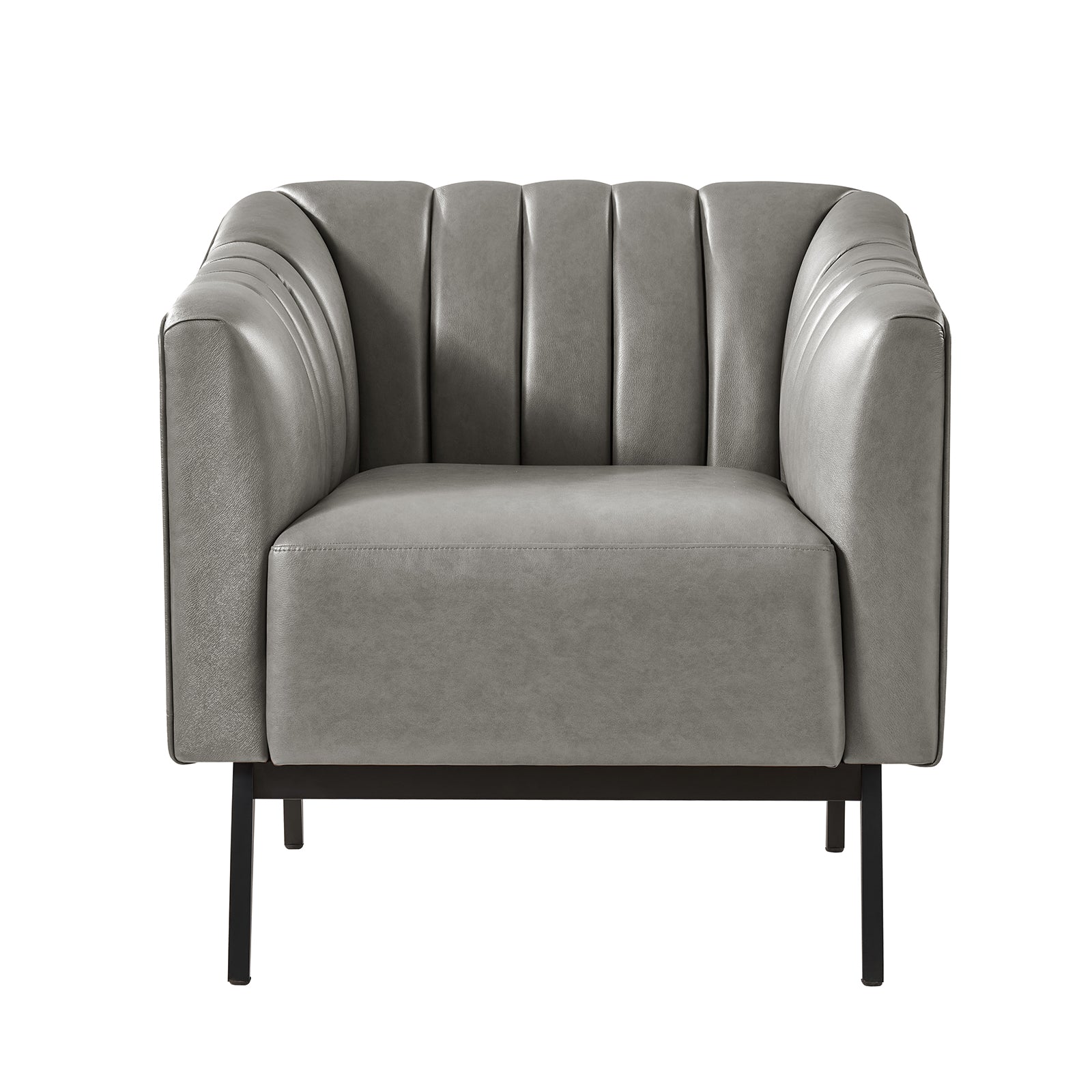 Fauteuil en similicuir à dossier capitonné vertical avec rembourrage en mousse et pieds en métal noir | Camel / Gris / Noir / Marron / Bleu marine | Siège individuel