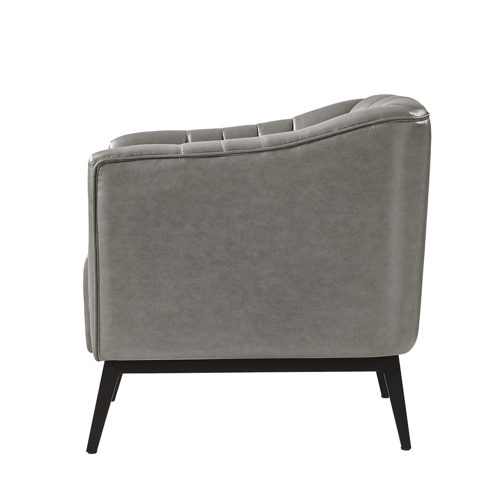 Fauteuil en similicuir à dossier capitonné vertical avec rembourrage en mousse et pieds en métal noir | Camel / Gris / Noir / Marron / Bleu marine | Siège individuel
