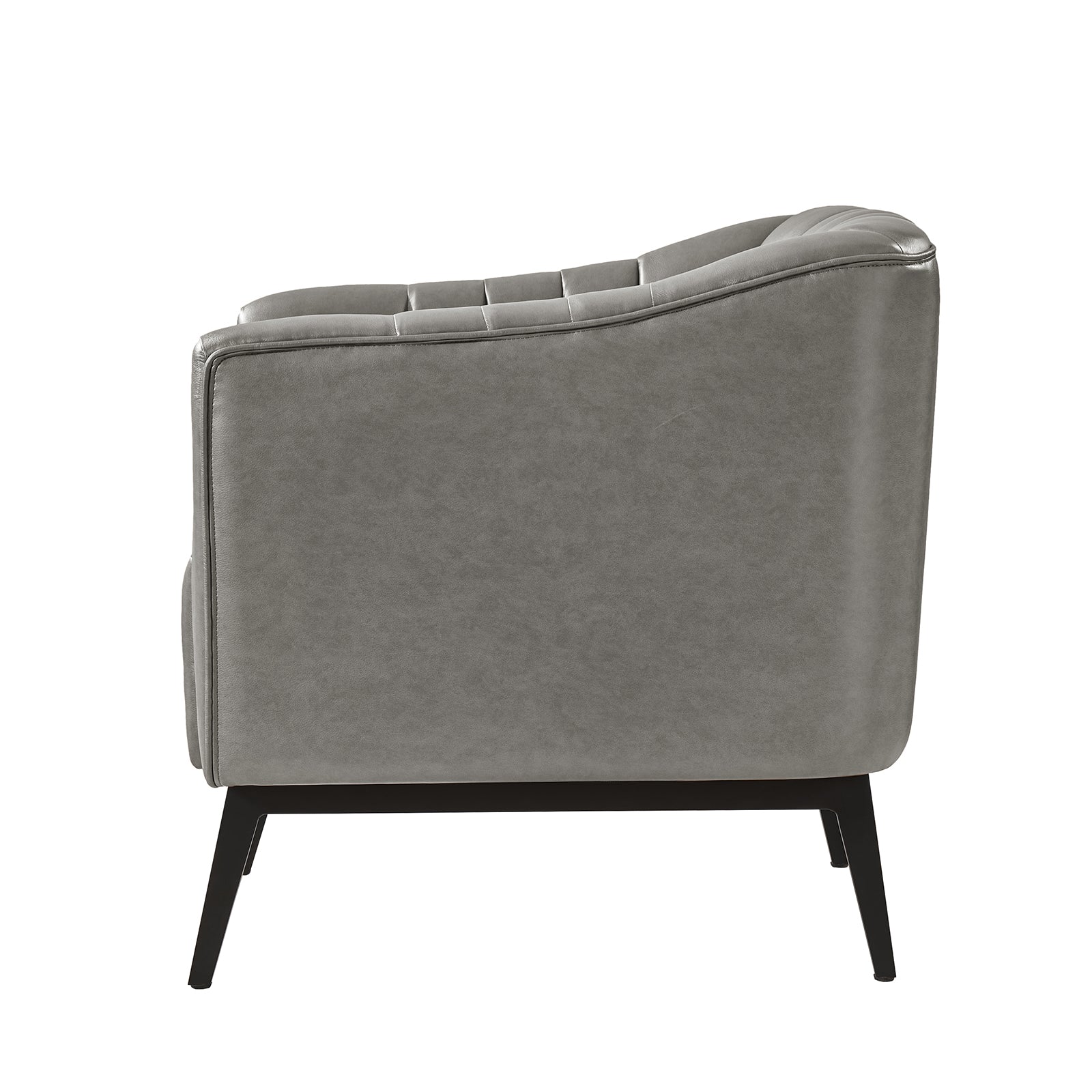 Fauteuil en similicuir à dossier capitonné vertical avec rembourrage en mousse et pieds en métal noir | Camel / Gris / Noir / Marron / Bleu marine | Siège individuel